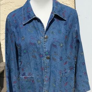 Floral embroidered denim jacket EUC